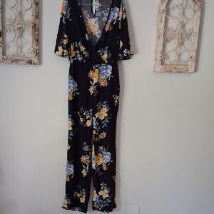 Band of Gypsies Black Jumpsuit with Blue and Yellow Floral